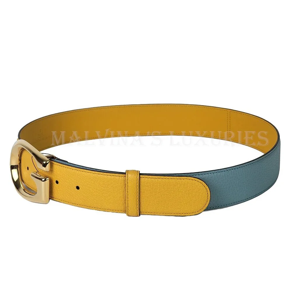 GUCCI BELT 709954 G LOGO BUCKLE TWO TONE LEATHER NEW - Picture 5 of 14